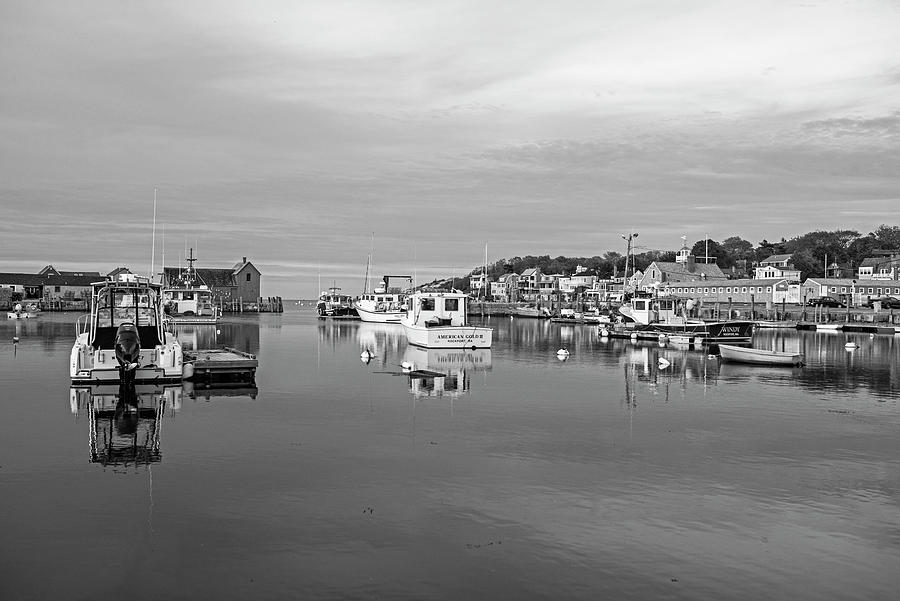 Pretty Colors on Rockport Harbor and Motif #1 Rockport MA Black and White Photograph by Toby McGuire