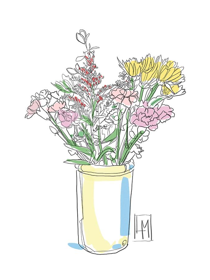 Pretty Flowers In A Tall Jug Drawing