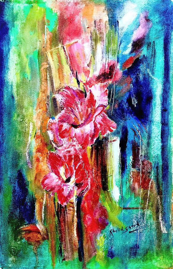 Pretty Gladiolus Painting by Khalid Saeed