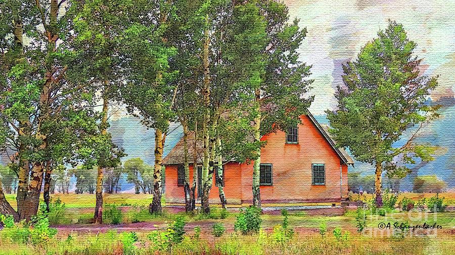 Pretty In Peach Historic Stucco House on Mormon Row Digital Art by Aurelia Schanzenbacher