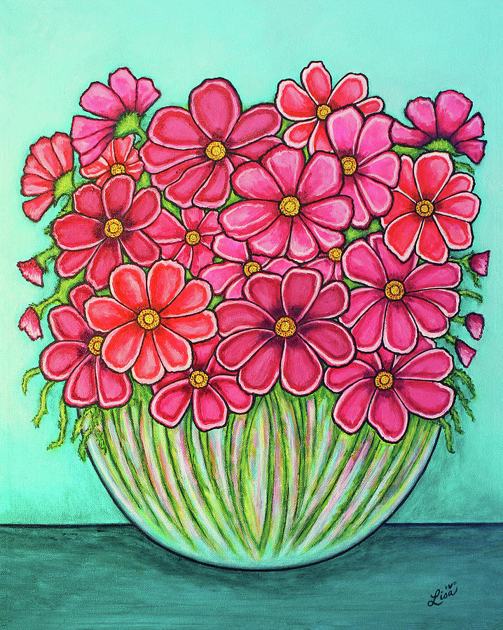 Pretty in Pink Cosmos Painting by Lisa Lorenz