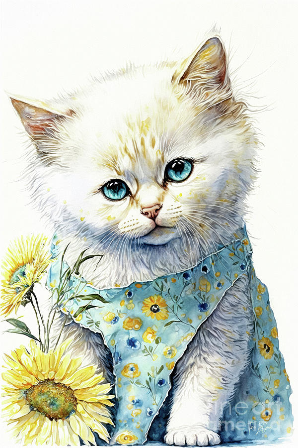 Pretty Kitty In Blue Painting by Tina LeCour