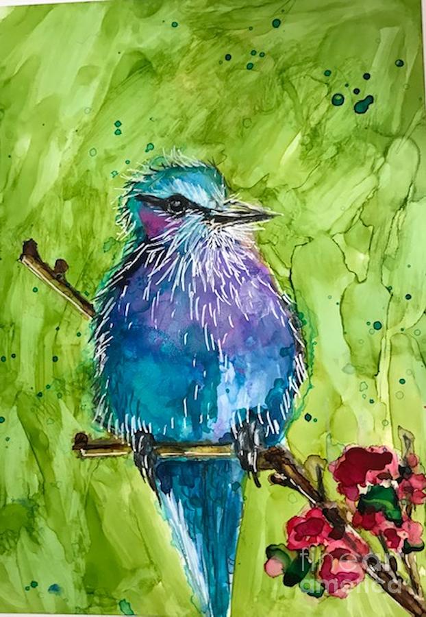 Alcohol Ink Painting - Pretty little bird by Claudia Chappel