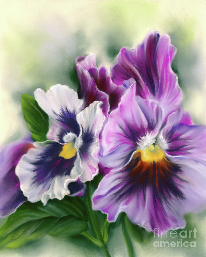 Pretty Pansy Flowers and Leaves Painting by MM Anderson