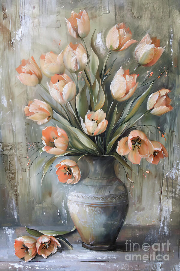 Pretty Peach Tulips Painting by Tina LeCour