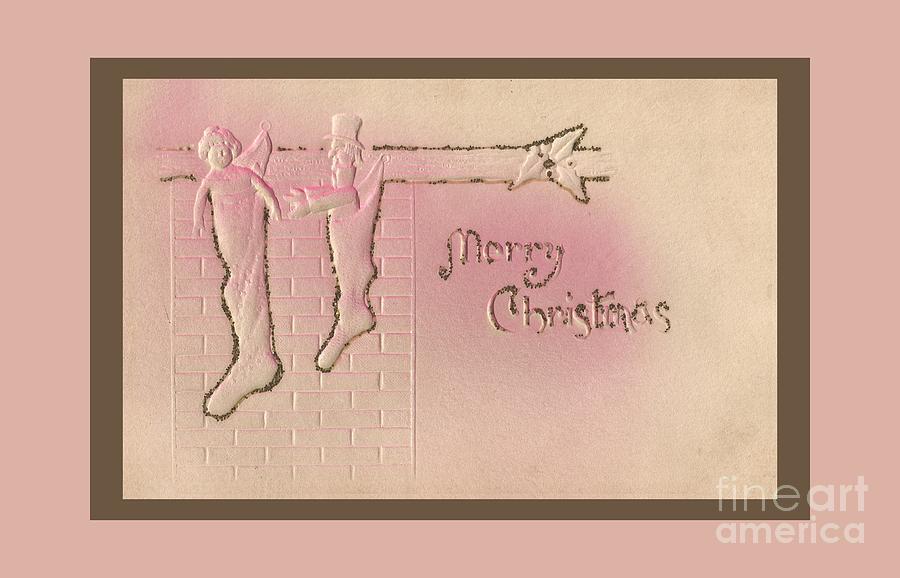 Pretty Peppermint Pink Vintage Christmas Postcard Digital Art by Colleen Cornelius