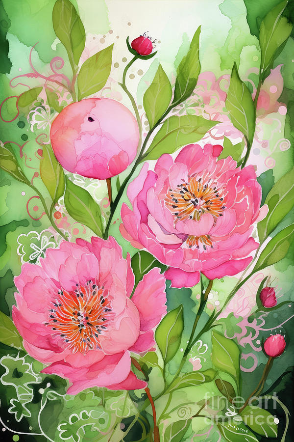 Pretty Pink Peonies Painting by Tina LeCour