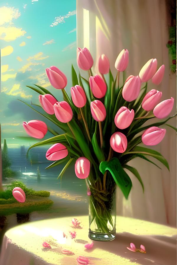 Pretty Pink Tulips Digital Art by Katrina Gunn