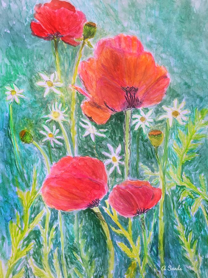 Pretty Poppies and Daisies Painting by Anne Sands