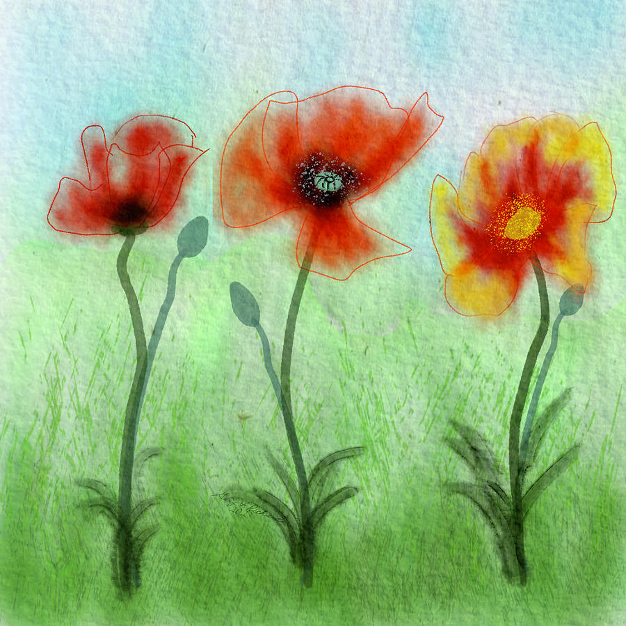 Nature Painting - Pretty Poppy Pals by Gary F Richards