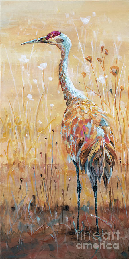 Shake a Tail Feather - Sandhill Crane painting Painting by Annie Troe