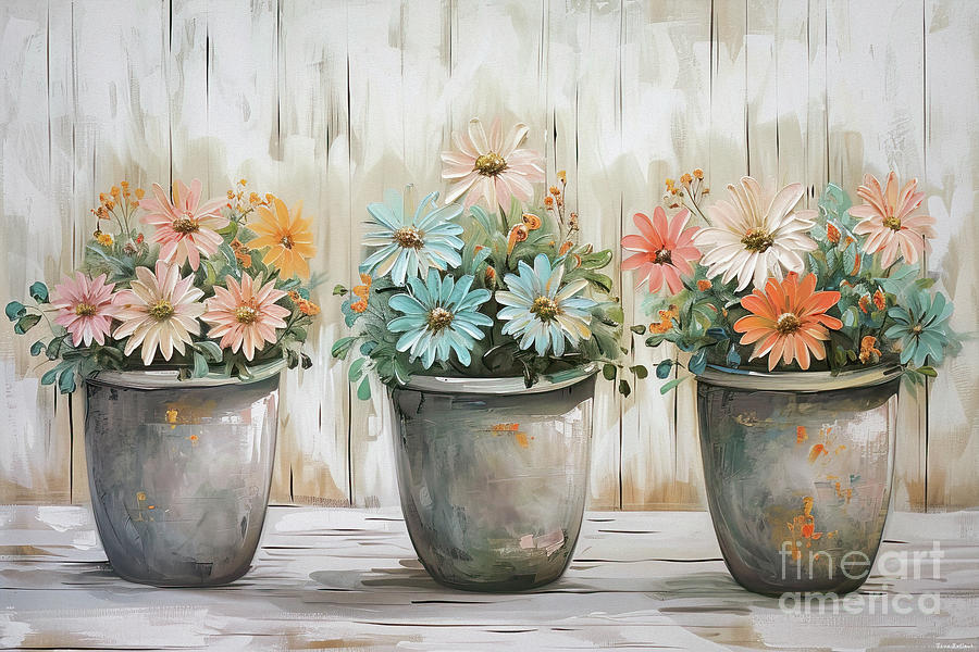 Pretty Potted Daisies Painting by Tina LeCour