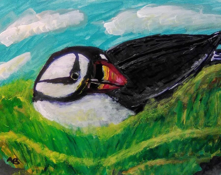 Pretty Puffin Painting by Andrew Blitman
