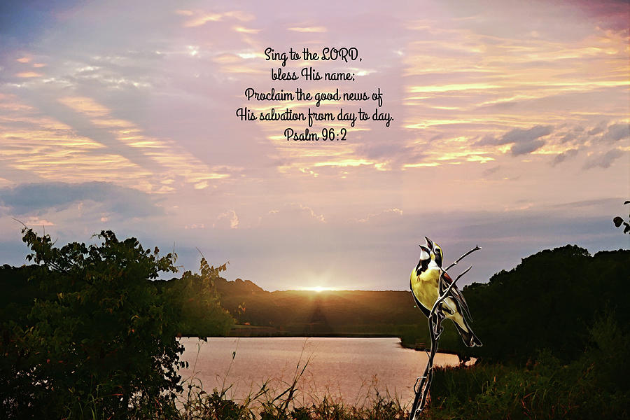 Pretty Singing Bird Sunrise and Scripture Digital Art by Gaby Ethington ...