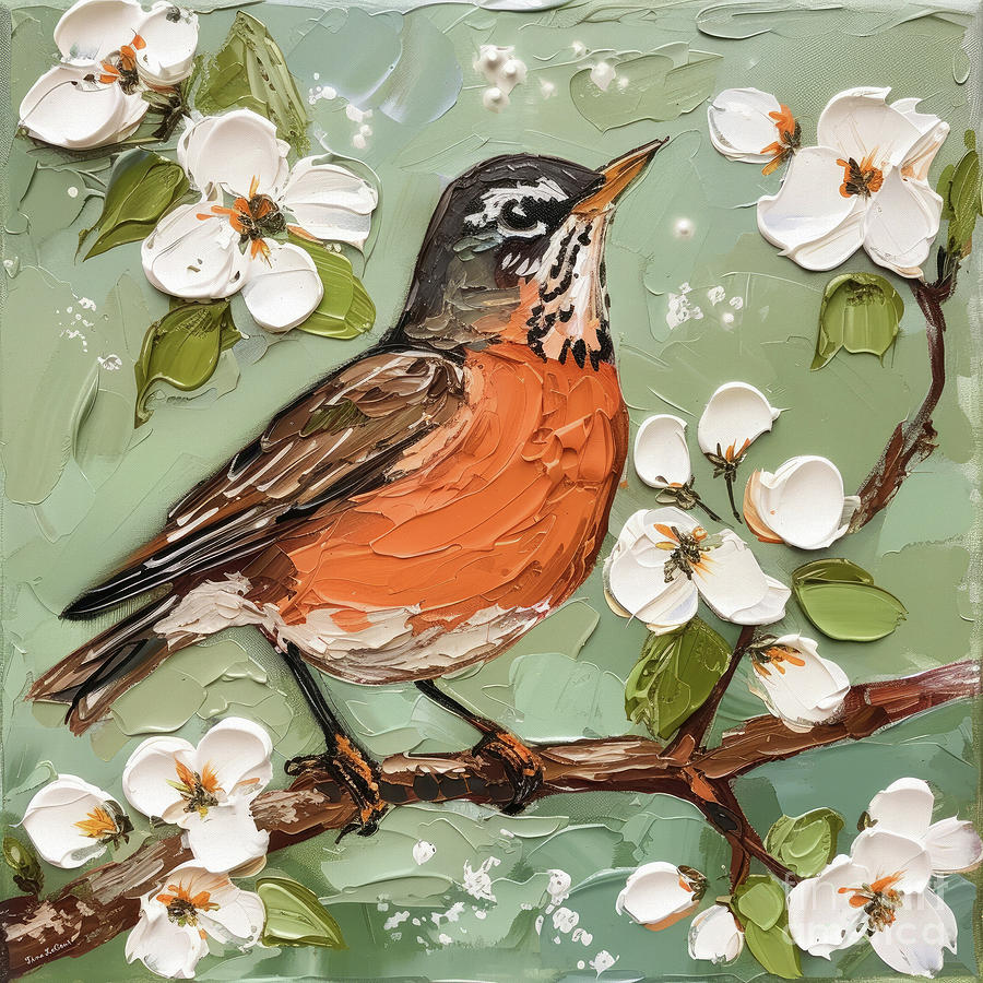 Pretty Spring Robin Painting by Tina LeCour