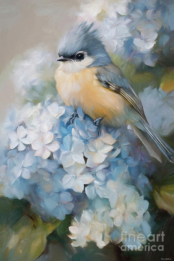 Pretty Titmouse In The Hydrangeas Painting by Tina LeCour Pretty Titmouse In The Hydrangeas Painting by Tina LeCour