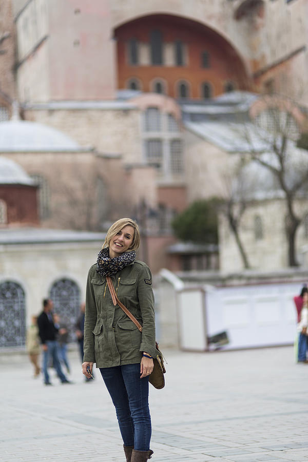 Pretty traveller woman - Hagia Sophia Museum in the background Photograph by Ruzgar344