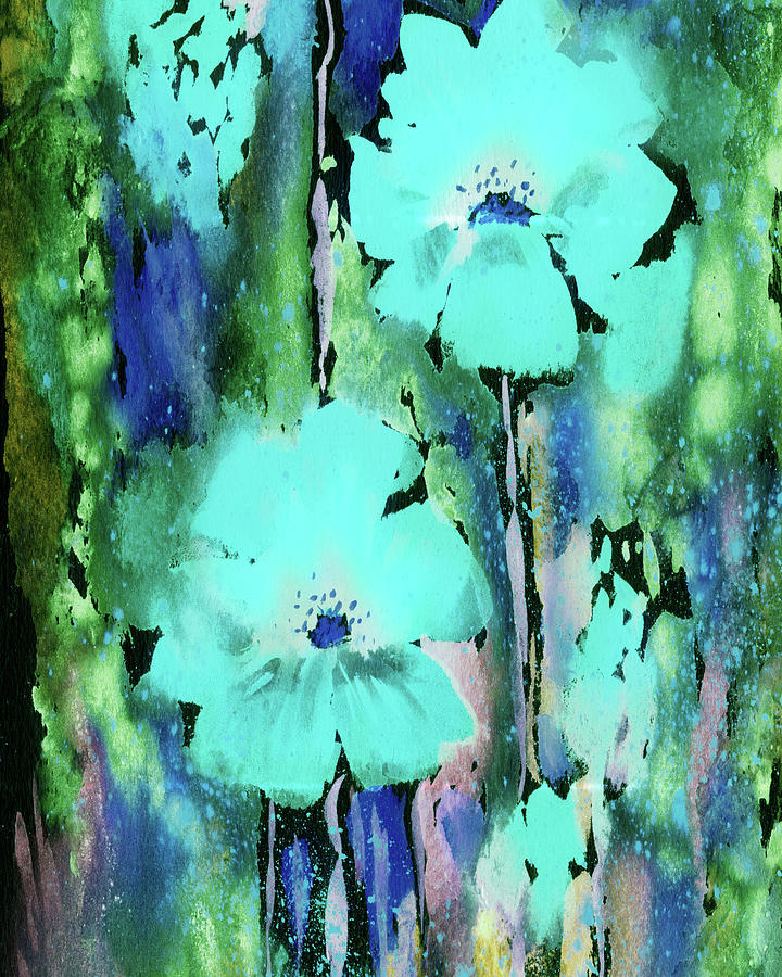 Pretty Turquoise Flowers In The Garden Abstract Watercolor  Painting by Irina Sztukowski