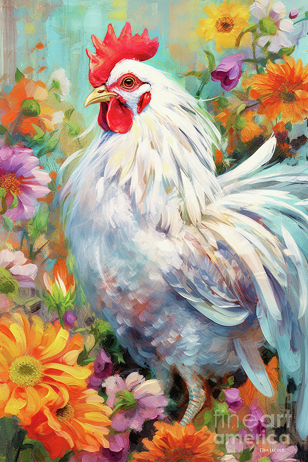 Pretty White Chicken Painting by Tina LeCour