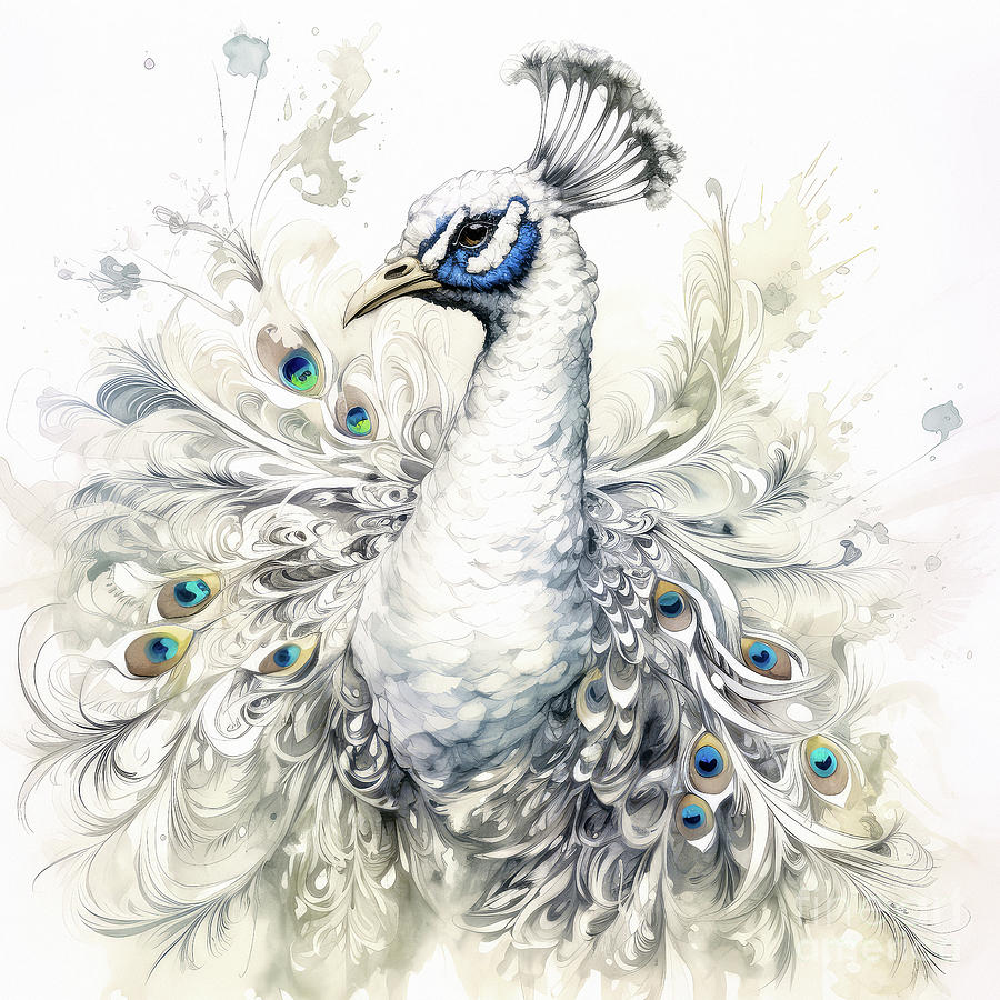 Peacock Painting - Pretty White Peacock by Tina LeCour