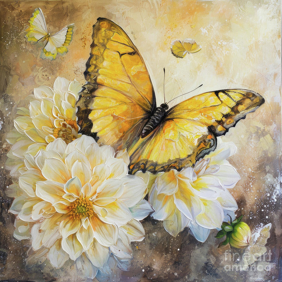 Pretty Yellow Butterfly Painting by Tina LeCour