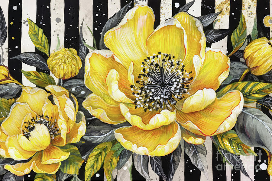 Pretty Yellow Peonies Painting by Tina LeCour