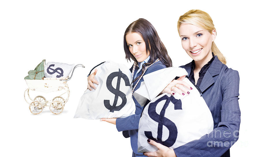 Pretty Young Business Women Holding Sacks Of Money Photograph