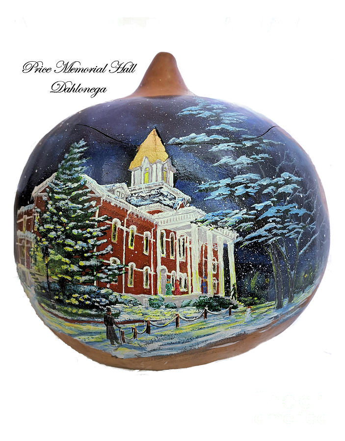 Price Memorial Hall at Christmas in Dahlonega on a gourd Mixed Media by Nicole Angell