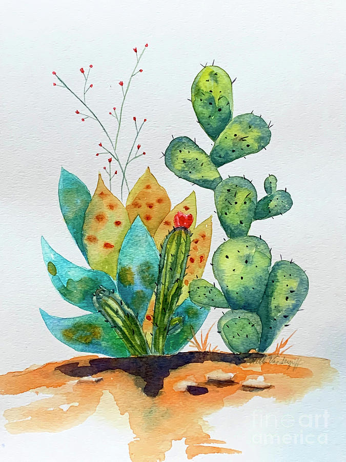 Prickly Cactus and Agave Painting by Hilda Vandergriff