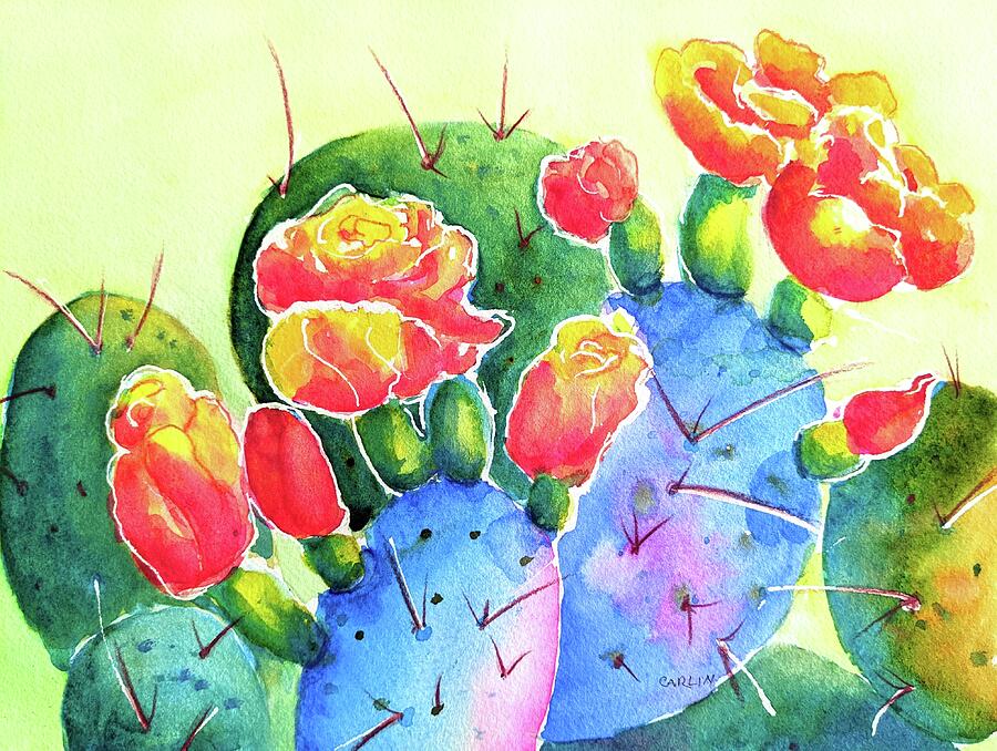 Prickly Pear Cactus Flowers Painting by Carlin Blahnik CarlinArtWatercolor