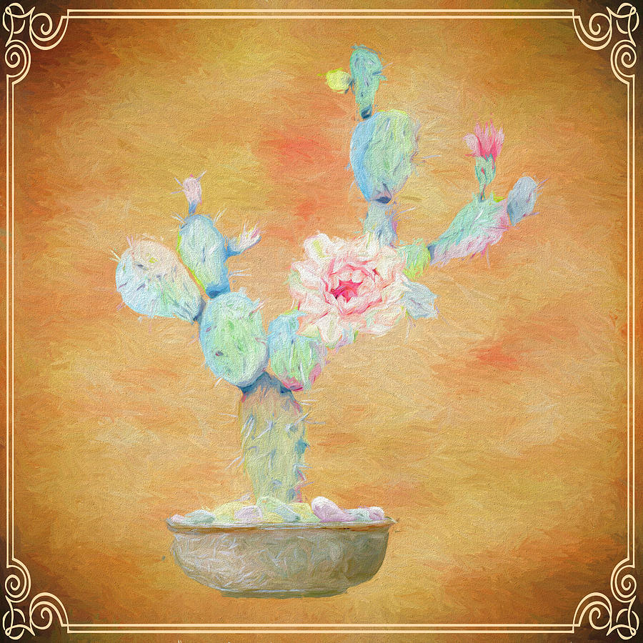 Prickly Pear Square Mixed Media by Judy Vincent