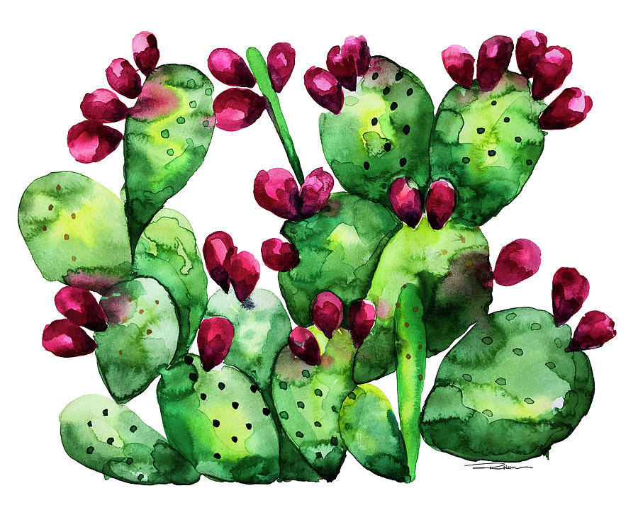 Cactus Shower Curtain Painting - Prickly, Prickly Pear by Roleen Senic