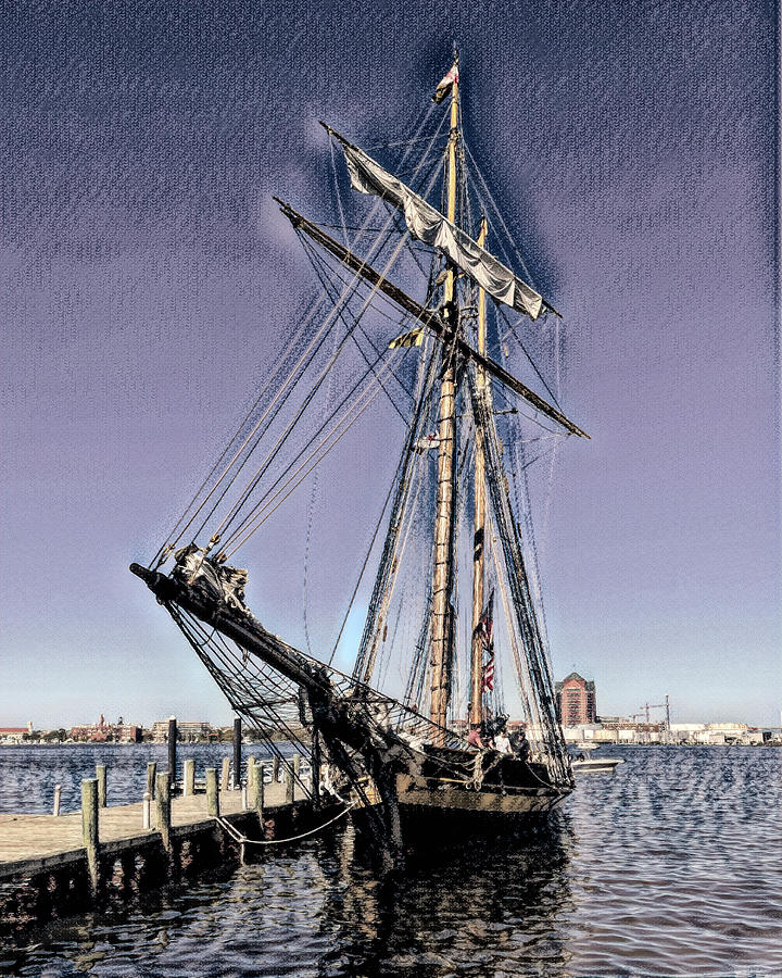 Pride of Baltimore II in Charcoal Photograph by Bill Swartwout