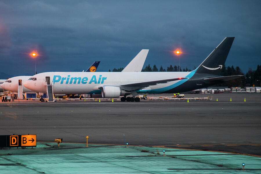 Prime Air Amazon Boeing 767 Under the lights Photograph by Erik Simonsen