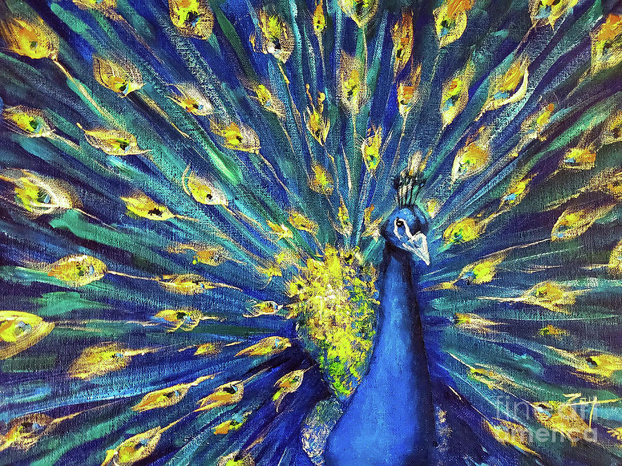 Primping Peacock Painting by Zan Savage