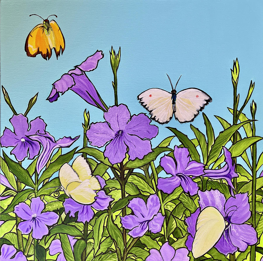 Primrose and Butterflies Painting by Sonja Jones