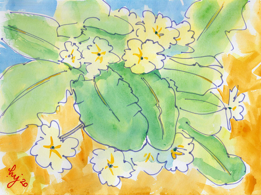 Primroses loose painting Drawing by Mike Jory