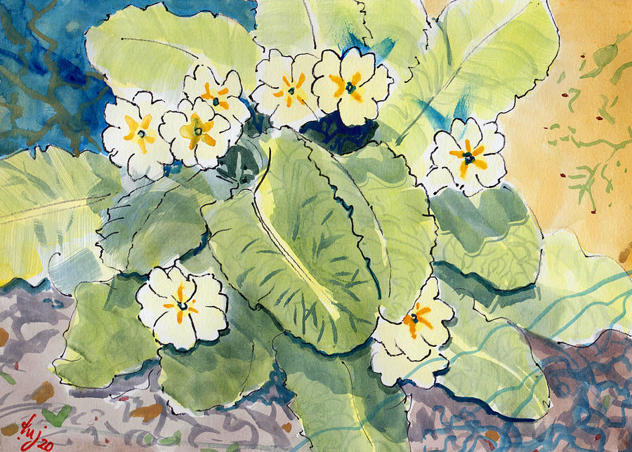 Primroses painting Mixed Media by Mike Jory