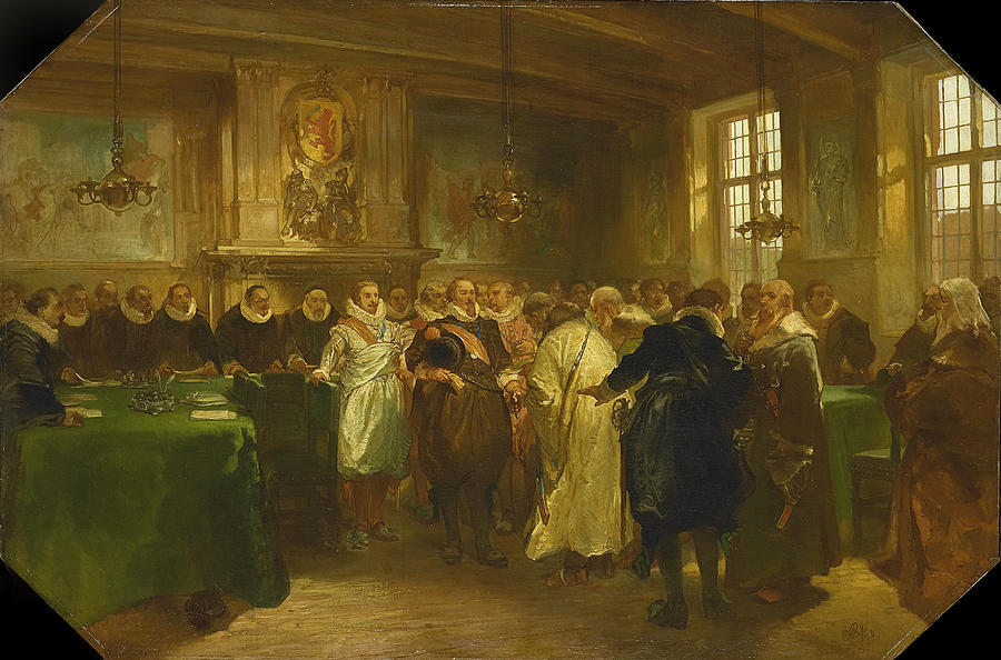 Prince Maurits Receiving a Russian Delegation in 1614 Painting by Charles Rochussen