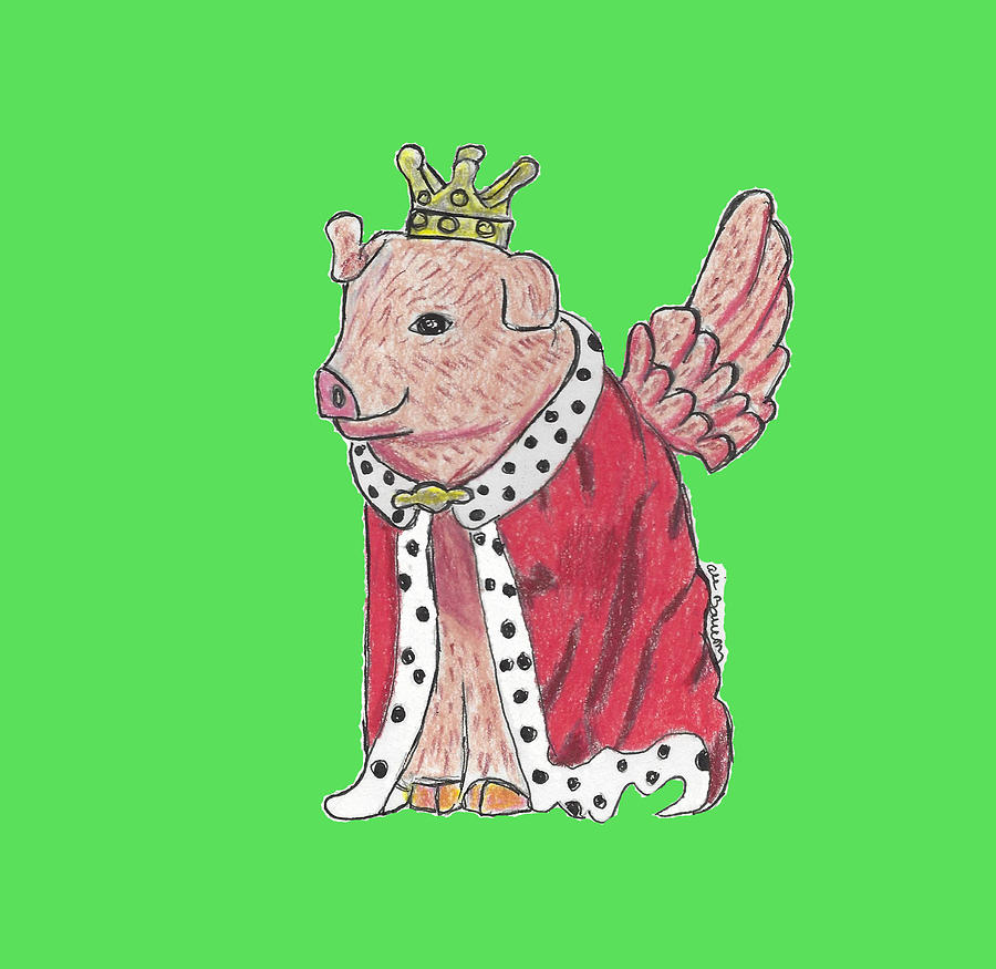 Prince Pig with Wings, Cloak, and a Crown Drawing by Ali Baucom