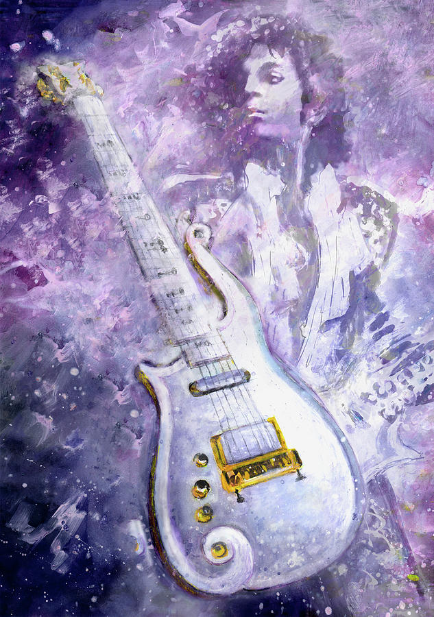 Princes White Cloud Guitar Painting by Miki De Goodaboom