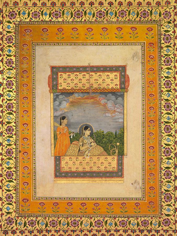 Window Painting - Princess and attendant in trompe loeil window by Aqil Khan