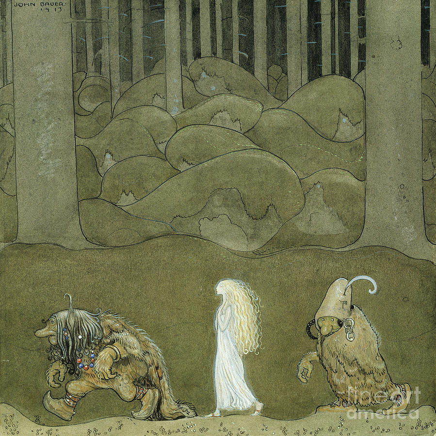 Princess and Trolls, 1913 Painting by John Bauer