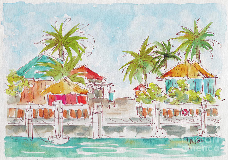 Princess Cay Wharf Bahamas Painting by Pat Katz