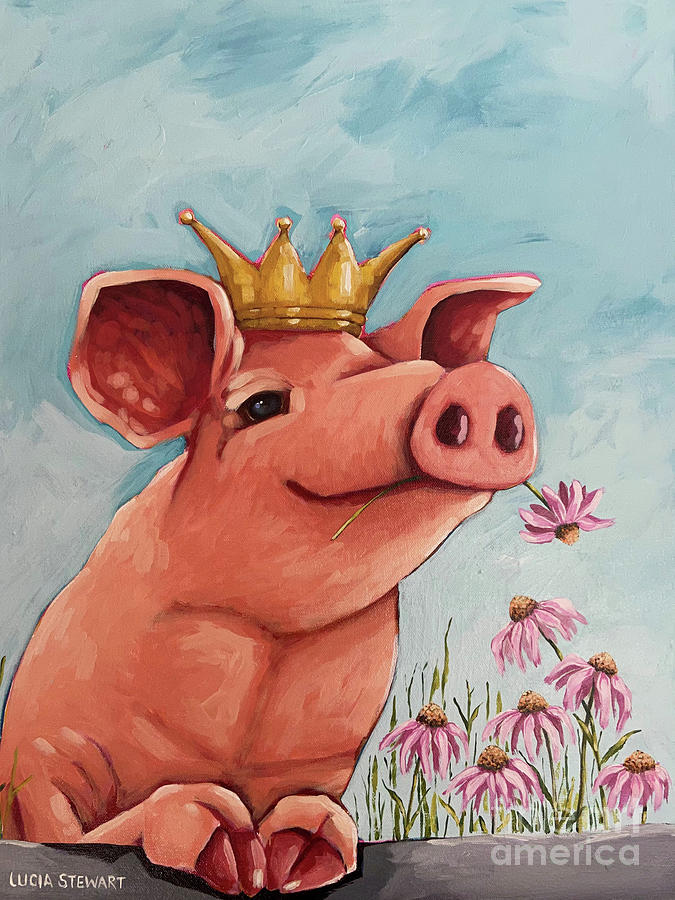 Princess Pig in Spring Painting by Lucia Stewart