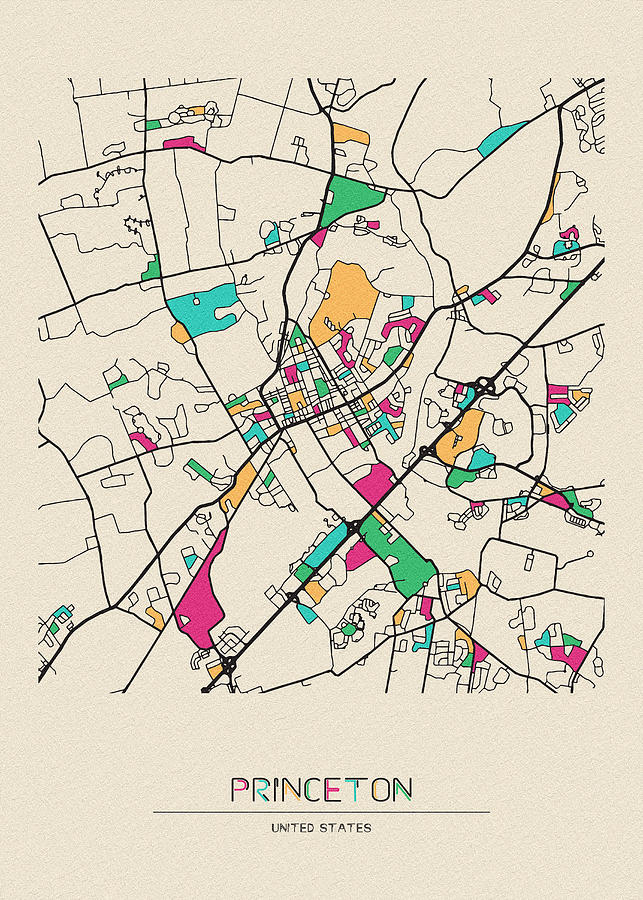 Princeton, New Jersey City Map Drawing by Inspirowl Design