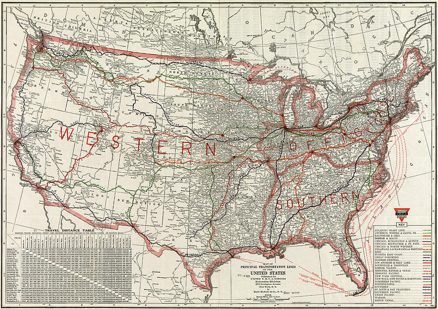 Principal Transportation lines of the U.S. - 1921 - Pictorial, Vintage ...