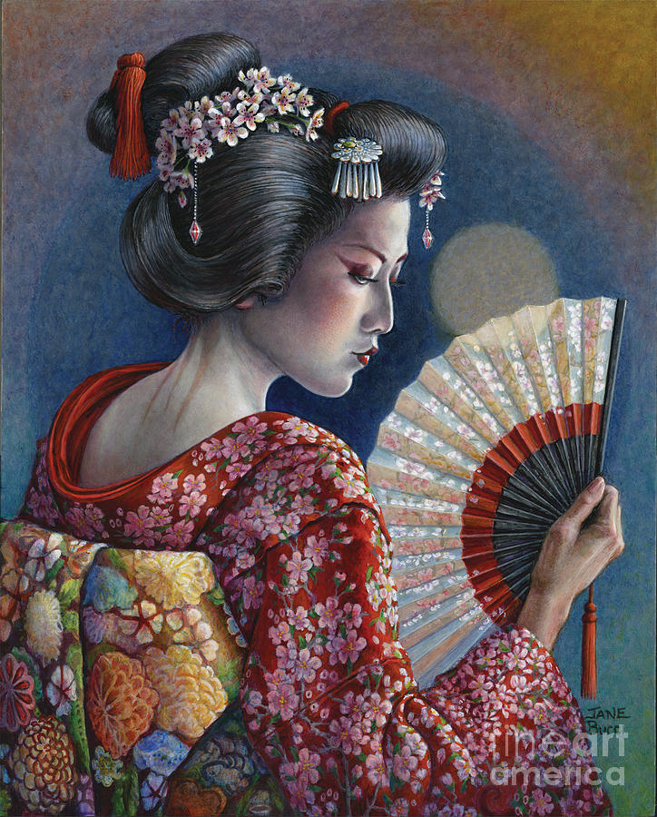 Gossamer Moon Geisha Painting by Jane Bucci