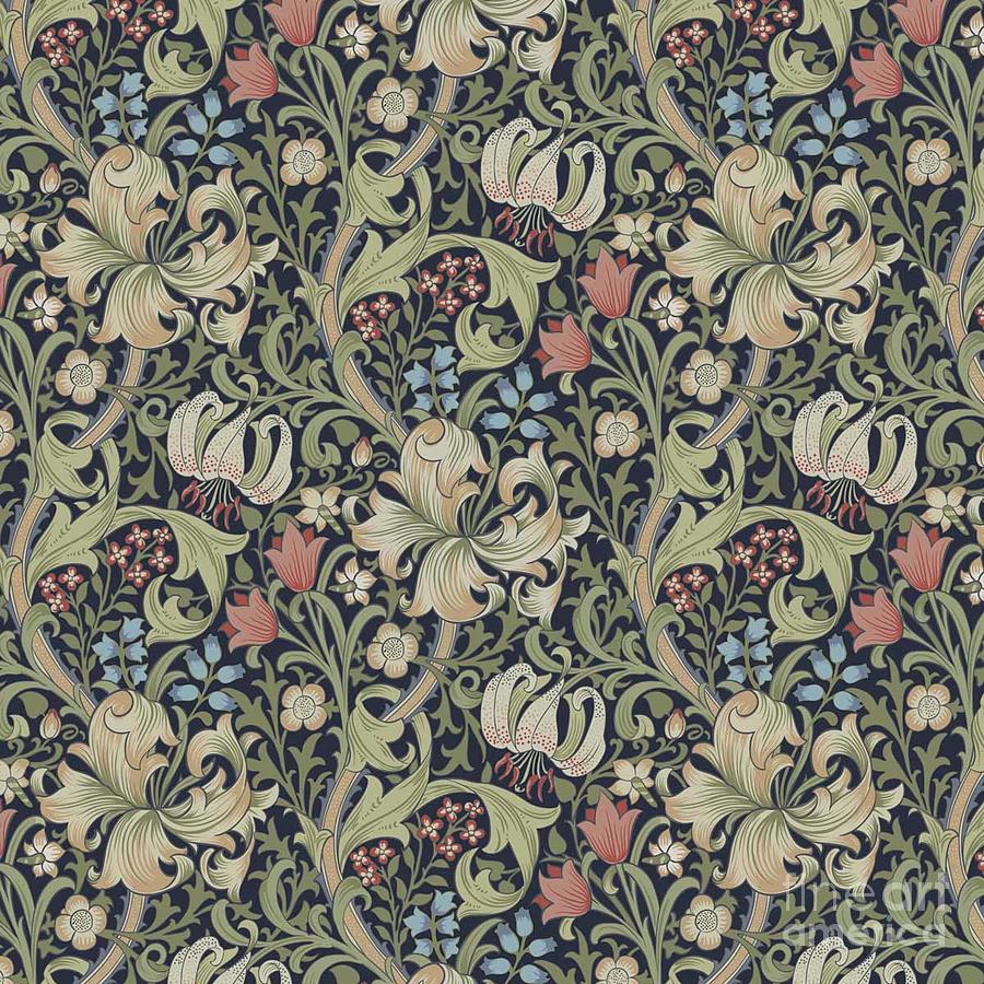 William Morris Painting - William Morris Golden Lily Charcoal Black Gold #1 by William Morris