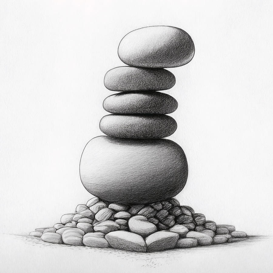 Zen Stones Drawing - Printable Wall Art Zen With Balancing Stones Stacked Rocks by Mounir Khalfouf